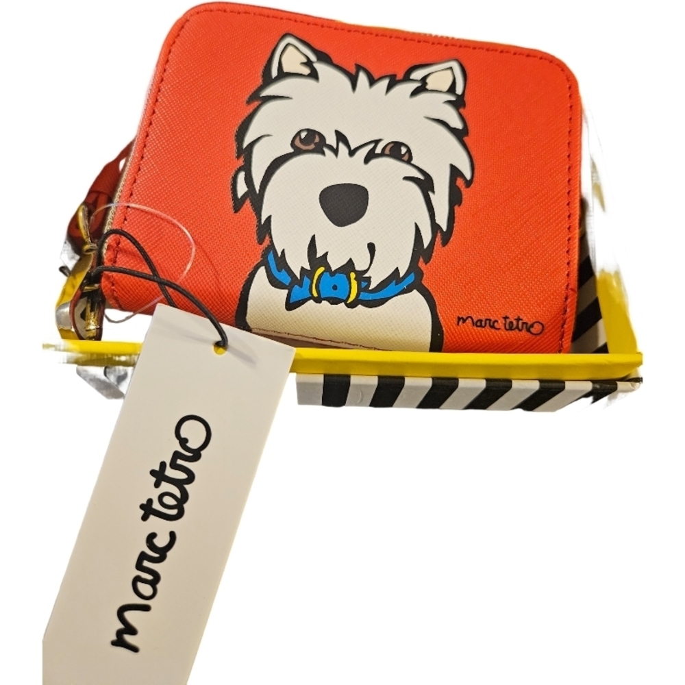 Marc Tetro westie small zip wallet or wristlet in red vegan leather NWT